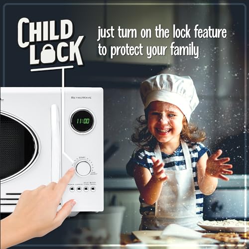 Nostalgia NRMO9WH Microwave Oven, 0.9 Cu. Ft. 800-Watts with LED Digital Display, Child Lock, Easy Clean Interior, White