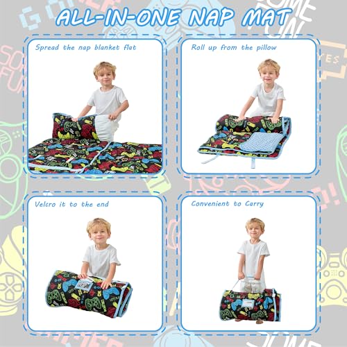Image of Lasoftan Toddler Nap Mat with Pillow and Blanket, Extra Large Rolled Napping Mats,Slumber Bags for Boys Girls,Kids Sleeping Bag for Daycare, Preschool Travel Camping