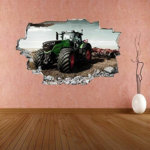 Tractor Wall Decal Art Wall Tattoo 3D Smashed Farm Removable Wall Sticker Room Mural Decals Modern Machinery Tattoo Kids Sticker Mural Boy Self Adhesive Poster Nursery Bedroom Decor 26"W X 18"H #TOP1