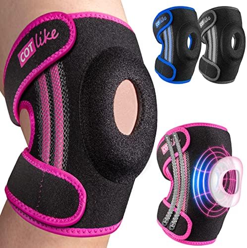 COTLIKE Knee Braces with Side Stabilizers for Knee Pain, Patella Knee Support for Men and Women - Arthritis Pain, Meniscus Tear CL MCL Injury Recovery, Running, Workout (Rose Red-M)