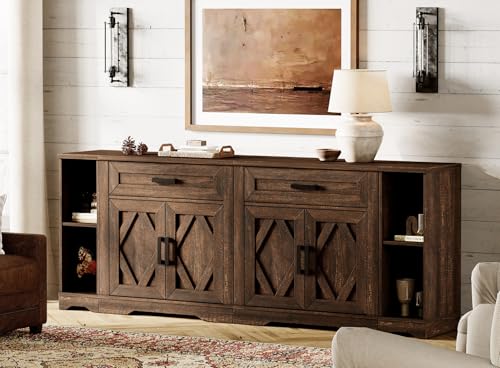 Image of WAMPAT Large Farmhouse Entertainment Center with Drawers for 85 inch TV