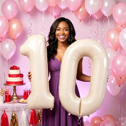 Image of Number Balloons for Birthday Decorations - 40 Inch Large Party Balloons 10, Cream Foil Number Balloons for Boys Girls, Balloons for Party Supplies