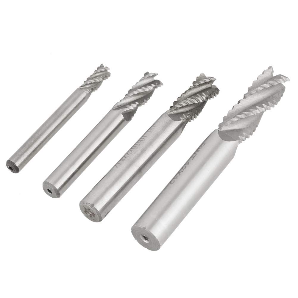 BORDSTRACT 4-teiliges 4-schneidiges HSS-Schruppfräser-CNC-Fräser-Set, M6/M8/M10/M12 Fräser zum Schlitzen und Lochbohren