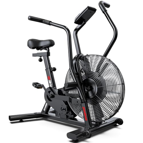Image of pooboo Air-Resistance Exercise Fan Bike, Air Bike with Dual Acction Handlebars&Dual-Layer Transmission System, Stationary Bike with APP Connection for Home Gym HIIT Cardio Full Body Workout