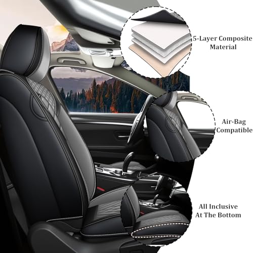 Image of Car Seat Covers Front Seats for Subaru Crosstrek 2016-2026, Waterproof Nappa Leather Car Seat Covers, Full Coverage Car Seat Covers Sets(2 Seats /Black Gray)