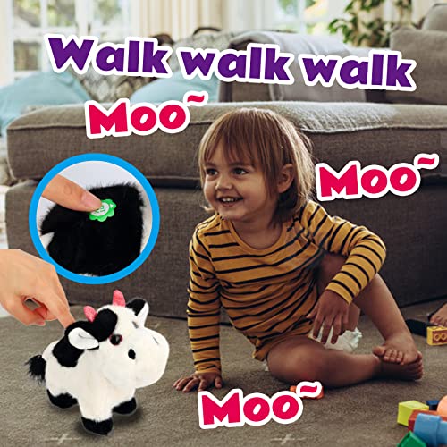 Cuteoy Walking Cow Plush Cattle Stuffed Speaking Moo Electric Interactive Animated Toy Electronic Buddy Birthday Festival For Toddlers，7'' #TOP4