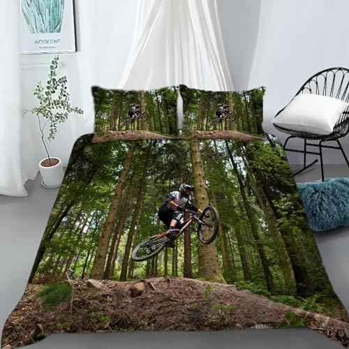 Funda Nordica Cama 180 Bicicleta de Montaña, 3D Juego de Ropa de Cama Deportes Extremos de Microfibra Suave Funda Edredon 260x240 cm y 2 Fundas de Almohada D-3971