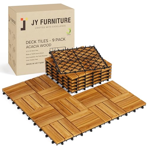 9 PCS Interlocking Deck Tiles 12" x 12"- Acacia Wood Tiles for In...