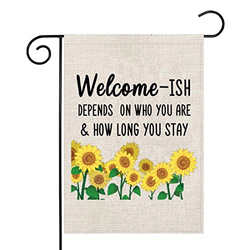 PWHAOO Sunflower Garden Flag Welcome -ish It Depends Who You Are Welcome Garden Flag (Depends Who You Are F)