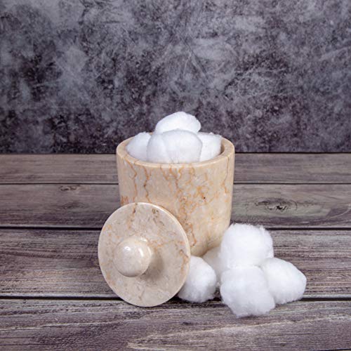 Creative Home Natural Champagne Marble Bullet Collection Cotton Ball Swab Holder Bathroom Countertop Storage Jar Container Organizer, 3.5" Diam. X 4.6" H, Beige #TOP2
