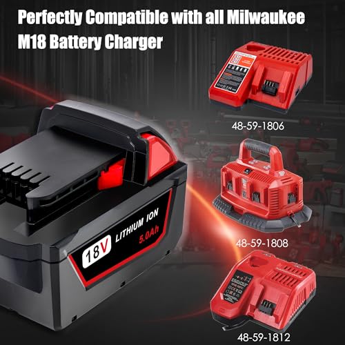 5.0Ah Replacement Battery for Milwaukee 18V Battery Compatible with Milwaukee M18 Battery 48-11-1850 48-11-1852 48-11-1820 48-11-1828 48-11-1830 Cordless Power Tools 2 Pack
