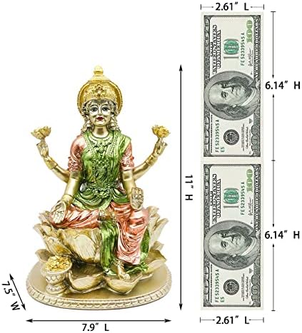 Indian Goddess Lakshmi idol Statue Hindu deitie Laxmi Figurine India Home Office Temple Mandir Altar Shrine Pooja Item Yoga Zen Meditation Room Decor Diwali Wedding House Warming Gift Budd Sculpture