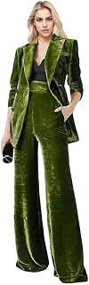 Women's 2 Piece Velvet Suit Office Work Suit Notch Lapel Double Breasted Blazer Pants Business Suit Set