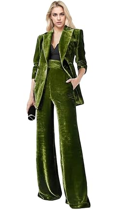 Womens 2 Piece Velvet Suit Office Work Suit Notch Lapel Double Breasted Blazer Pants Business Suit Set