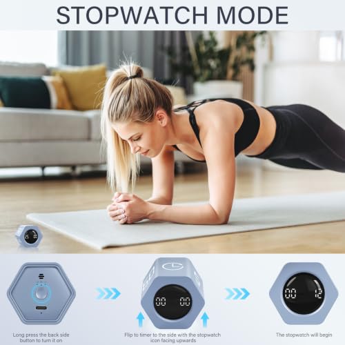 Image of Rotating Productivity Timer 5, 25, 10 30,60 Mins Preset Stopwatch, Desk Flip ProductivityTimer, ADHD Tool Hexagon, Vibration /Mute /Alarm, for Work, Study, Back to School, Kitchen, Blue