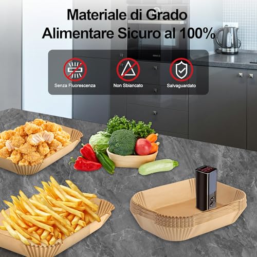 KitchenBoss Carta Forno per Friggitrice ad Aria: 120 Pezzi Rettangolare Carta Forno Fogli 22 x 14cm, Antiaderente Impermeabile Antiolio Air Fryer Accessori Compatibile con Ninja AF300EU AF400EU - Immagine 5