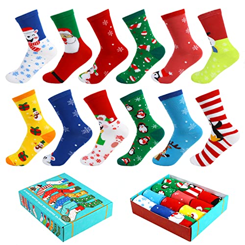LOKIPA 12 Pairs Christmas Socks for Women & Men, Cotton Ankle Warm Thermal Novelty Gift for Family Christmas