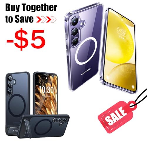 TORRAS Magnetic Clear Samsung Galaxy S24 Case & Magnetic with Stand for S24 Case MagSafe