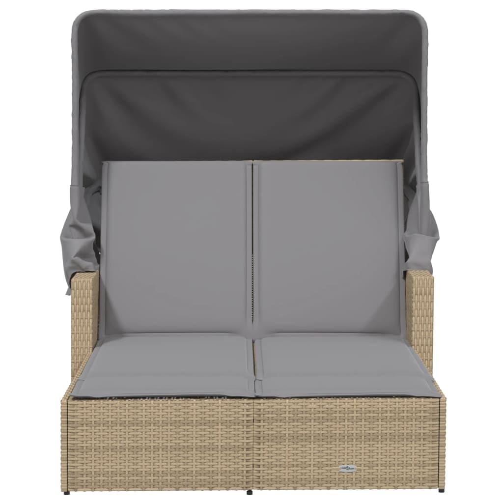 Homgoday Lits de jardin, lit double avec auvent et coussins beige mixte polyrotin, chaises longues, canapé-lit, lit meuble, lit de piscine, chaise longue de jardin w