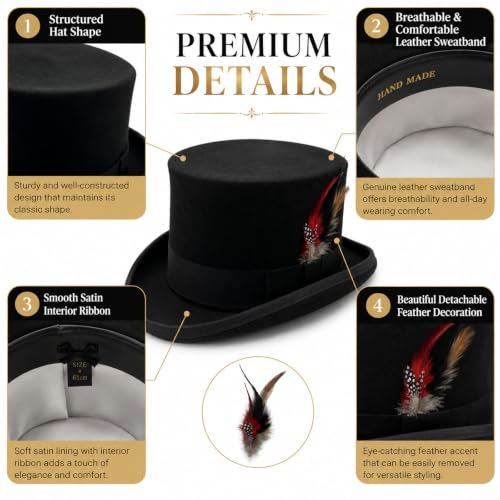 Image of Wool Top Hat for Men Women Topper Hat Mens Tall Tophat Christmas Costume