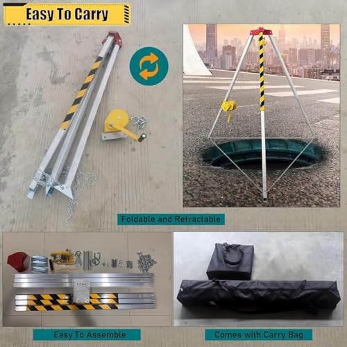 Confined Space Equipment Adjustable Commercial Firefighting Rescue Tripod with Self-Locking Device，Fall Arrest Kit & Confined Space Rescue Tripod - 1800 LBS Self-Locking Winch Adjustable Leg