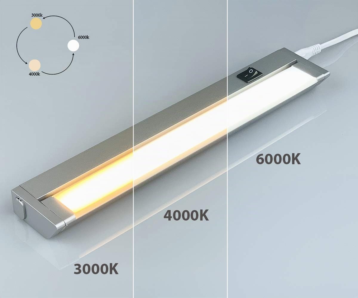 Réglette LED Orientable avec Interrupteur, Luminaire Sous Meuble Lumière Réglables pour Cuisine/Armoire/Placard/Escalier/Couloir 3000K 4000K 6000K (Court)