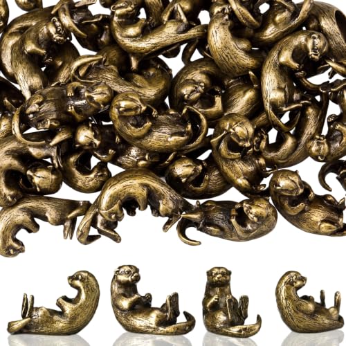 Civaner 50 Pcs Mini Brass Otter, Small Otter Statues, Mini Metal Animals