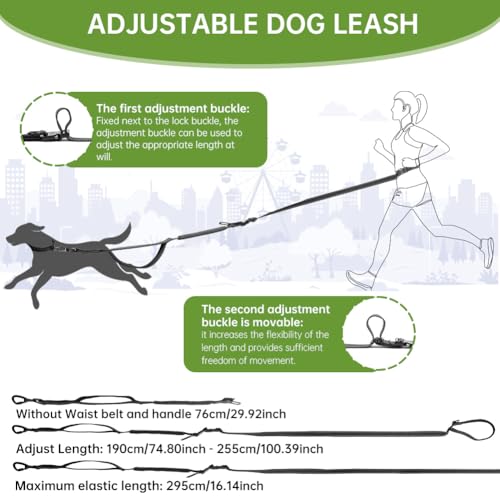 vsshe Freihandleinen Hundeleine, 2.5m Joggingleine Hunde, Verstellbarer Hüftgurt & Dehnbare Bungee-Leine, Lange Hundeleine mit Sicherheitsschnalle & Reflektierenden Nähten für Klein Mittel Groß Hunde