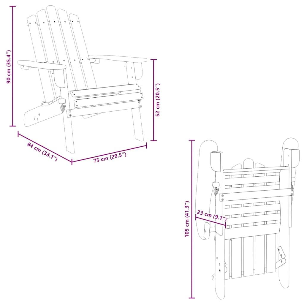 vidaXL Bois d'Acacia Massif Chaise de Jardin Adirondack et Repose-Pied Fauteuil de Jardin Chaise de Patio Siège de Terrasse Fauteuil d'Extérieur
