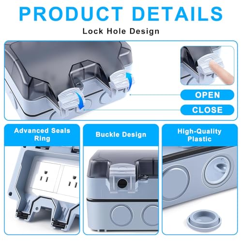 Image of MX IP66 Waterproof Electrical Outdoor 6A Indian 2-Socket Box, Dustproof 250V 4-Module with Locking System, Weatherproof Power Outlet for Garden, Patio, Workshop, Industrial Use
