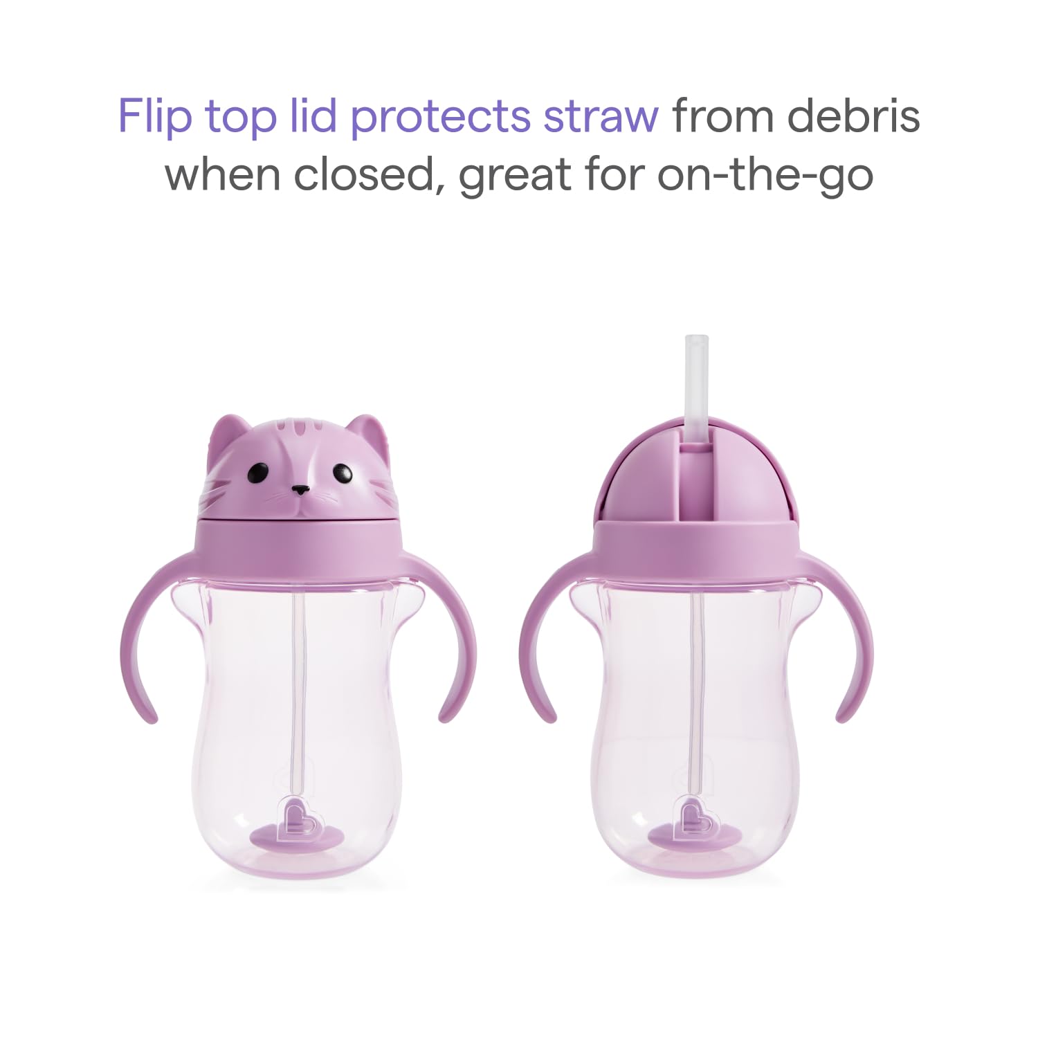 Munchkin Tasse d’apprentissage Any Angle avec paille lestée anti-fuite | Gobelet de transition pour bébés et tout-petits | Technologie Click Lock | Diversification menée par bébé (DME)| 296 ml | Chat