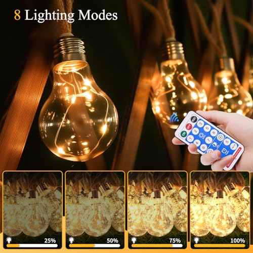 Solar Outdoor Garden Twine String Lights,LED Patio Lights with Solar/USB Dual Power Supply Design, With 20 Shatterproof Edison Bulbs, Perfect for Fence Decor, Patio Gazebo,Wedding Party Outdoor Decor by XTHlamp - Image 2
