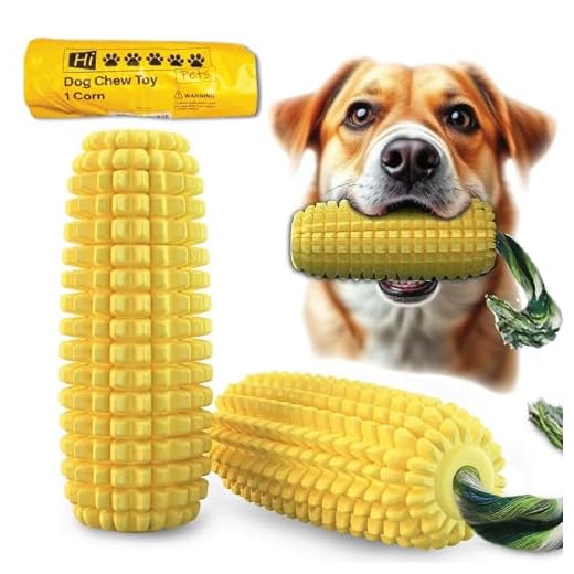 Hi Pets- Dog Chew Corn Toy for Aggressive Chewers. Interactive Squeaky Dog Chew Toys for Small Medium Large Breed Dogs. Tough Rubber Dental Chew for Training and Cleaning Teeth.