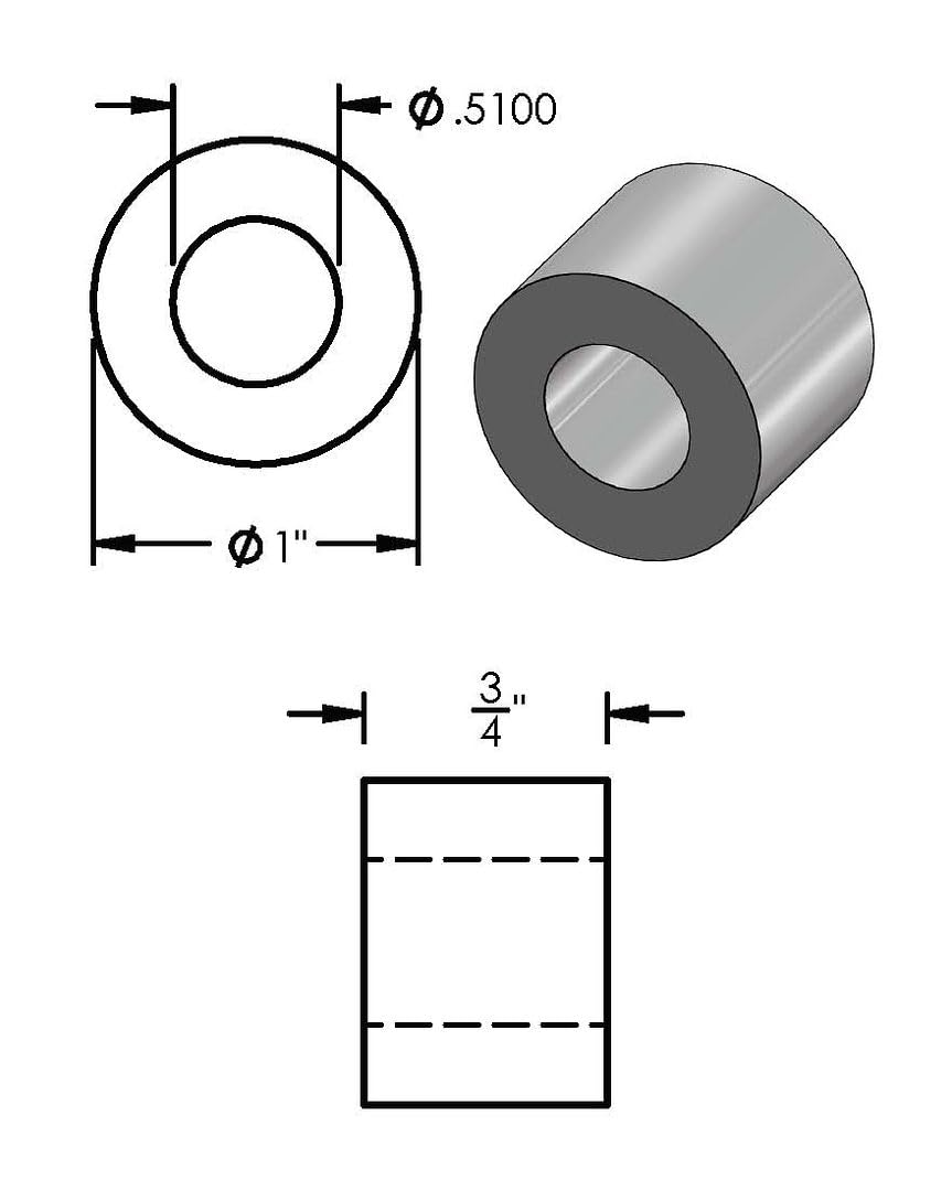 Black Aluminum Spacer 1" OD x 1/2" ID, Round Spacer, Fits Screws Bolts 1/2" or M12 by Metal Spacers Online (3/4" Length, 10 Pack)