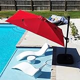 PURPLE LEAF 8' X 8' Patio Umbrella with Wheeled Base for Pool 7' High Offset Outdoor Cantilever Umbrella Swimming Pool Umbrella with 360°Rotation for Poolside Terra