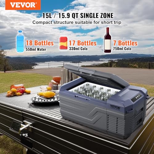 VEVOR 12 V Autokühlschrank fürOutdoor und Camping mit tragbarer 15-Liter-Zone-Kühlfunktion und einstellbaren Temperature