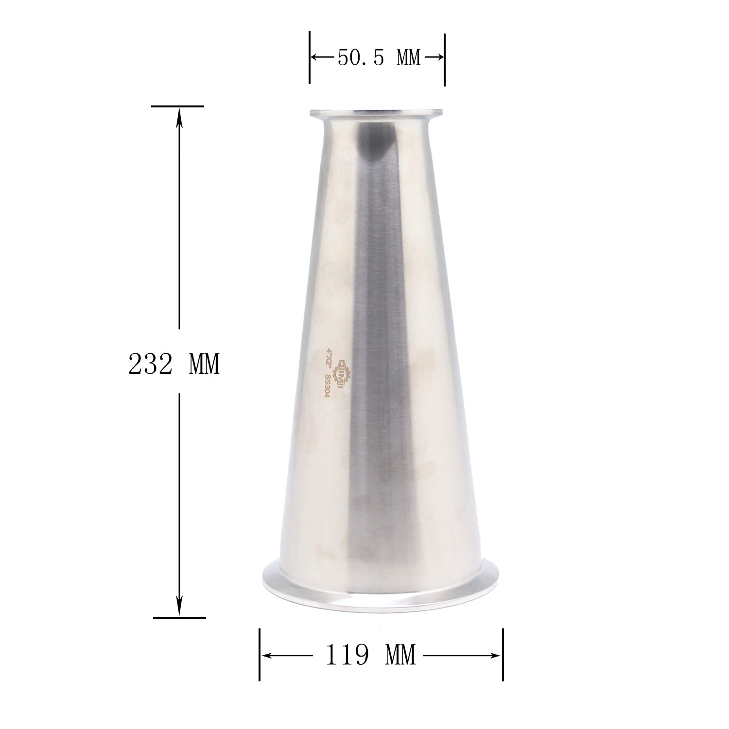 QiiMii Sanitary Fitting Reducer Fitting SS304 Tri Clamp Ferrule Style 4" Tube OD to 2" Tube OD (4 INCH X 2 INCH)