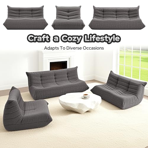 Image of HABUTWAY Bean Bag Chairs Fireside Lazy Floor Sofa,3 Seater,Grey