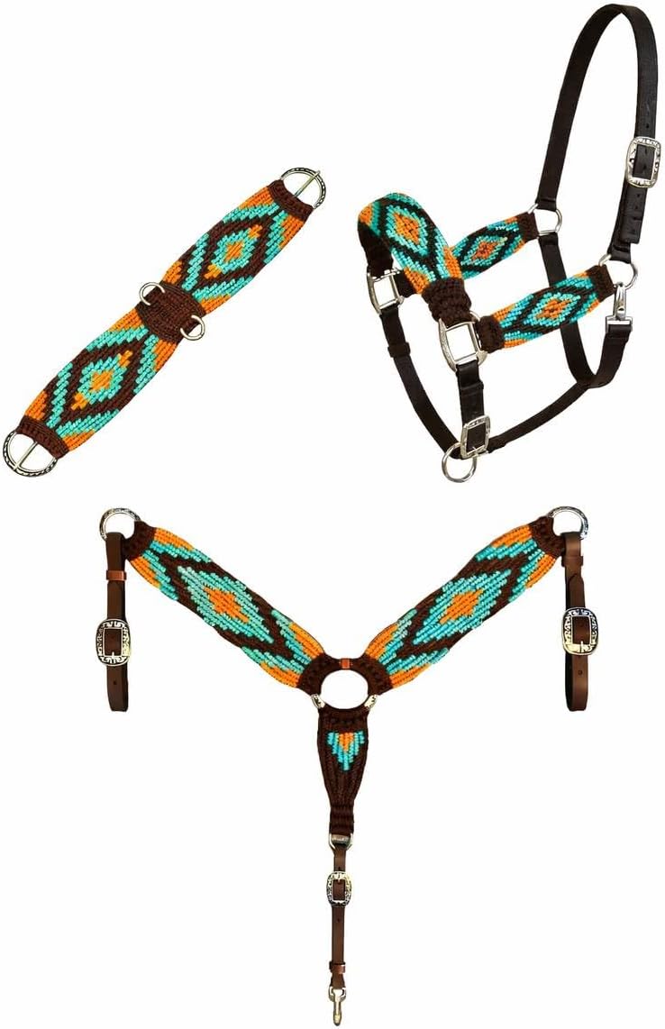 Cheval’s Western Mohair Wool Horse Tack Set, Handmade Breast Collar Adjustable Nylon Halter with Padded Crown & Mohair Cinch, Durable Stainless Steel Buckles, Equestrian Gear (CH-30-30)