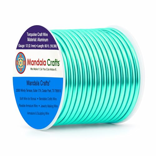 Image of Mandala Crafts 12 Gauge Turquoise Anodized Aluminum Craft Wire, 60 FT | Colored, Flexible, Bendable, for Bonsai, Armature, Sculpting, Wire Wrapping, Jewelry Making, Weather & Tarnish Resistant