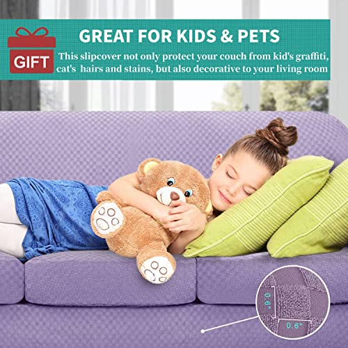 Yemyhom Latest Checkered 3 Pieces Couch Covers For 2 Cushion Couch High Stretch Thickened Love Seat Sofa Cover For Dogs Pets Anti Slip Elastic Loveseat Slipcover (Light Purple), 55"-69"(2 Cushions) #TOP2