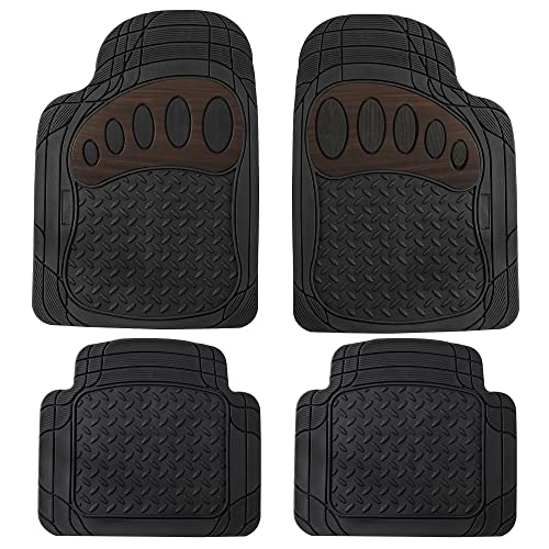 Fh Group Automotive Floor Mats Universal Fit Trimmable Climaproof For All Weather Heavy Duty Rubber Fits Most Cars, Suvs, And Trucks, With Footprint Design, Full Set Brown Black #TOP6
