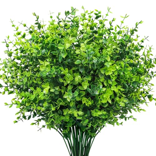 Image of Bassion 12 Pcs Greenery Stems Fake Artificial Eucalyptus Plants Outdoors