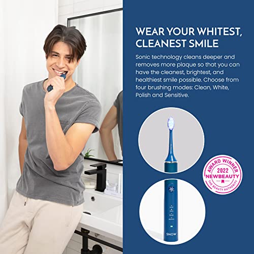 SNOW LED Electric Toothbrush - Rechargeable Electronic Brush for Adults - Sonic Technology w/LED Light Whitening & Cleaning Powered w/Sonic Technology for Oral Routine - Polar Blue