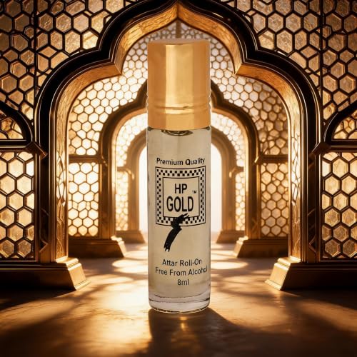 Image of HP Gold Attar Roll-On Perfume, 8 ml, Non-Alcoholic, Long-Lasting Amber Fragrance for Men