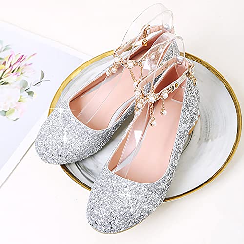 Little Kid Girls Dress Pumps Glitter Shoes Sequins Princess Low Heels Mary Jane Dance Wedding 𝐑hinestones Sandals4