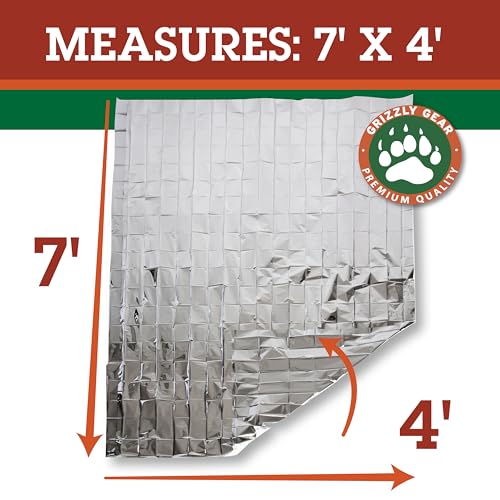 Grizzly Gear Emergency Mylar Thermal Blankets (12 Pack) Survival Kit Camping Space Blanket - Perfect for Hiking, Outdoors, Marathon Runs or First Aid Set- Bug Out Bag Essential - Keep Heat Insulated