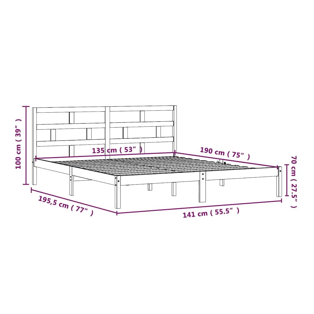 Lite drewno sosnowe z zagłówkiem klasyczny model brąz 135x190cm | Rama łóżka 135x190 cm lite drewno sosnowe z zagłówkiem solidne listwy