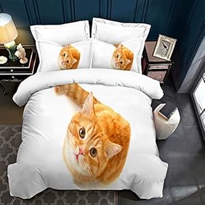 3D Bettwäsche Graue Katzen Bettbezug-Set ,Cartoon Lustige Fette Katze Bettdecke Abdeckung, for Kinder Erwachsene Nette Haustiere Bettbezug 3D Animal Room Decor Mit 2 Kissenbezug(cat-1,220*240cm)