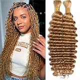 Human Braiding Hair For Boho Braids Human Hair Bundles Deep Wave Bundles 100g(2 Bundles/Pack) Human Braiding Hair Extensions No Weft 100% Brazilian Virgin Curly Braiding Hair (27#, 20Inches)